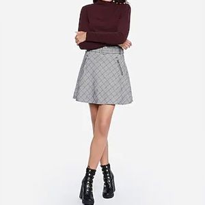 High Waisted Plaid Belted Zip Pocket Mini Skirt